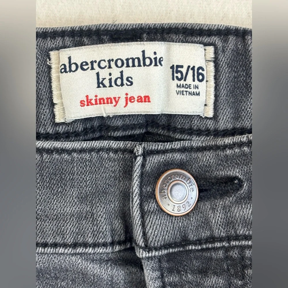 ABERCROMBIE & FITCH KIDS Black Skinny Jeans Cotton‎ Stretch Distressed Dark 16